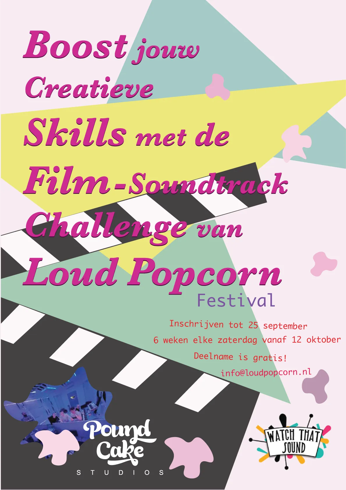 Voorkant flyer Film-Soundtrack Challenge van Loud Popcorn